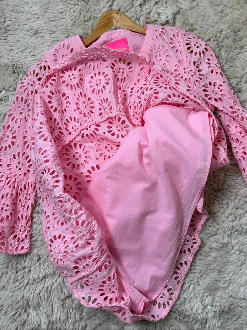 Lilly Pulitzer Bekah Eyelet Tunic Dress Peony Pink 3/4 Sleeve M - Picture 12 of 16